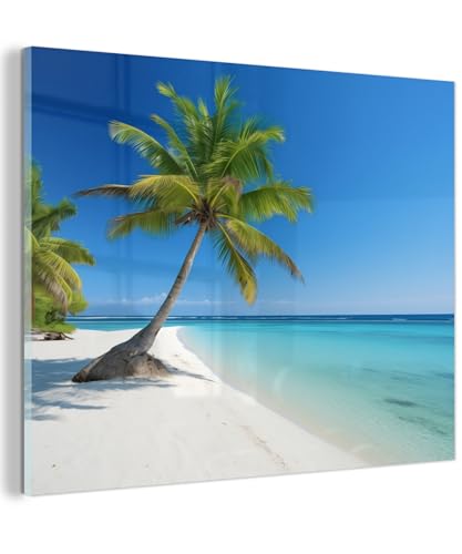 MuchoWow© Glasbilder 40x30 cm Wohnzimmer Deko Modern Wandbild Kunstdruck auf Glas Bild Schlafzimmer über Bett Room Decor Geschenke Strand - Palme - Tropisch - Meer von MuchoWow