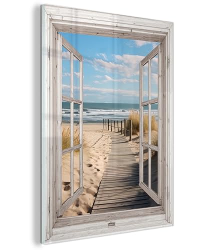 MuchoWow© Glasbilder 60x80 cm Wohnzimmer Deko Modern Wandbild Kunstdruck auf Glas Bild Schlafzimmer über Bett Room Decor Geschenke Fenster - Meer - Küste - Natur - Fensterblick - Wattenmeer von MuchoWow