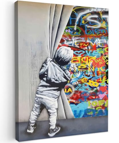 MuchoWow© Leinwände 30x40 cm Wall Decoration Bilder Schlafzimmer Deko Pictures Canvas Painting Wanddekoration Wohnzimmer Graffiti - Illusion - Junge - Wallart von MuchoWow