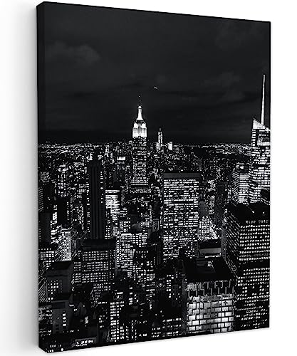 MuchoWow© Leinwände 30x40 cm Wall Decoration Bilder Schlafzimmer Deko Pictures Canvas Painting Wanddekoration Wohnzimmer Wanddeko Schwarz - Schwarze Leinwand - Skyline - Weiß - New York von MuchoWow