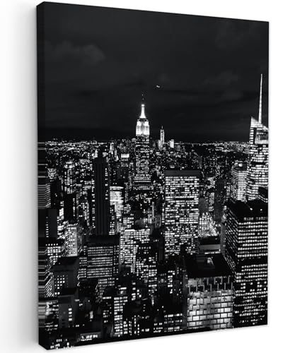 MuchoWow© Leinwände 60x80 cm Wall Decoration Bilder Schlafzimmer Deko Pictures Canvas Painting Wanddekoration Wohnzimmer Wanddeko Schwarz - Schwarze Leinwand - Skyline - Weiß - New York von MuchoWow