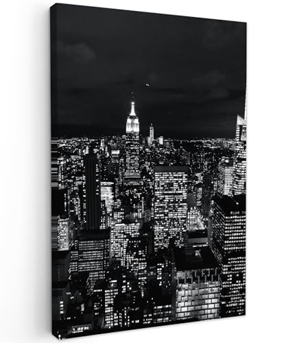 MuchoWow© Leinwände 60x90 cm Wall Decoration Bilder Schlafzimmer Deko Pictures Canvas Painting Wanddekoration Wohnzimmer Wanddeko Schwarz - Schwarze Leinwand - Skyline - Weiß - New York von MuchoWow