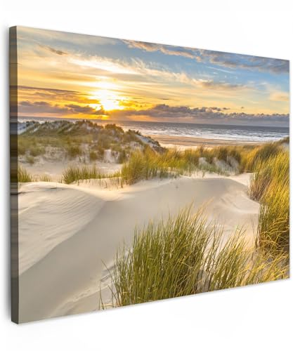 MuchoWow© Leinwände 70x50 cm Wall Decoration Bilder für die Wand Schlafzimmer Deko Pictures Canvas Painting Wanddekoration Wohnzimmer Sonnenuntergang - Dünen - Strand - Landschaft von MuchoWow