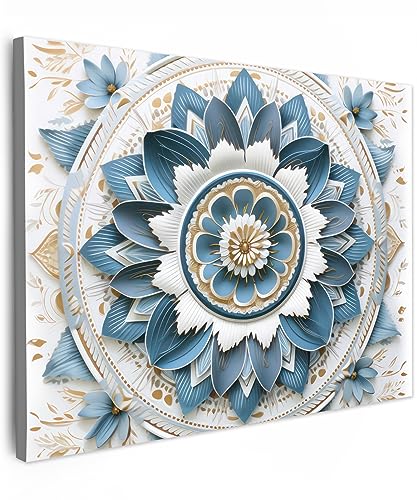 MuchoWow© Leinwände 80x60 cm Wall Decoration Bilder Schlafzimmer Deko Pictures Canvas Painting Wanddekoration Wohnzimmer Mandala - Blau - Weiß - Gold von MuchoWow