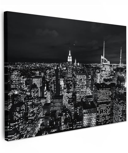MuchoWow© Leinwände 80x60 cm Wall Decoration Bilder Schlafzimmer Deko Pictures Canvas Painting Wanddekoration Wohnzimmer Wanddeko Schwarz - Schwarze Leinwand - Skyline - Weiß - New York von MuchoWow