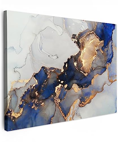 MuchoWow© Leinwände 80x60 cm Wall Decoration Bilder Schlafzimmer Goldene Deko Pictures Canvas Painting Wanddekoration Wohnzimmer Marmor - Blau - Bild Gold von MuchoWow