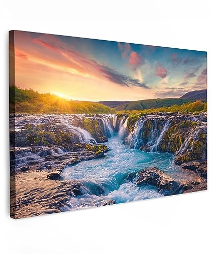 MuchoWow© Leinwände 90x60 cm Wall Decoration Bilder Schlafzimmer Deko Pictures Canvas Painting Wanddekoration Wohnzimmer Bild Natur - Wasserfall - Pflanzen - Moos - Landschaft - Felsen von MuchoWow