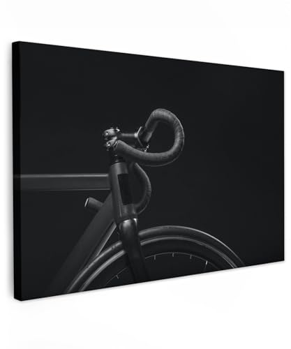 MuchoWow© Leinwände Groß 120x80 cm XXL Wall Decoration Bilder Schlafzimmer Deko Pictures Canvas Painting Wanddekoration Wohnzimmer Wanddeko Schwarz - Schwarze Leinwand - Fahrrad - Lenker von MuchoWow