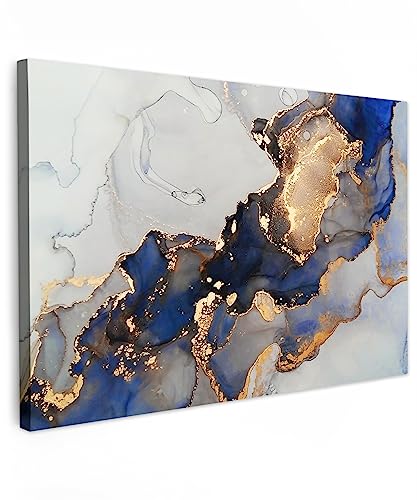 MuchoWow© Leinwände Groß 120x80 cm XXL Wall Decoration Bilder Schlafzimmer Goldene Deko Pictures Canvas Painting Wanddekoration Wohnzimmer Marmor - Blau - Bild Gold von MuchoWow