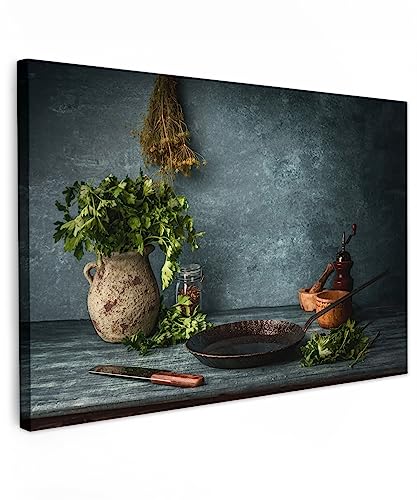 MuchoWow© Leinwände Groß 120x80 cm XXL Wall Decoration Bilder Schlafzimmer Küchen Deko Pictures Canvas Painting Wanddekoration Wohnzimmer Küchenbilder - Kräuter - Löffel - Gewürze - Italienisch von MuchoWow