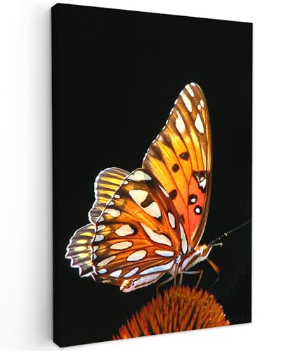 MuchoWow© Leinwände Klein 20x30 cm Mini Wall Decoration Bilder Schlafzimmer Deko Pictures Canvas Painting Wanddekoration Wohnzimmer Schmetterling - Blumen - Insekt - Porträt - Schwarz - Orange von MuchoWow