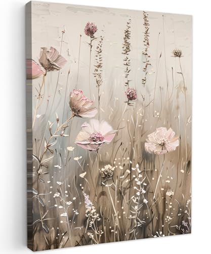 MuchoWow© Leinwand 30x40 cm Deko Schlafzimmer Aesthetic Leinwandbilder Wohnzimmer Gemälde Foto Geschenk Living Room Decoration Blumen - Rosa - Modern - Beige von MuchoWow