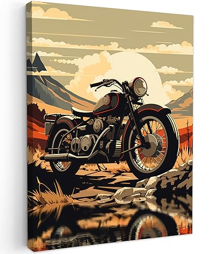 MuchoWow© Leinwand 30x40 cm Deko Schlafzimmer Aesthetic Leinwandbilder Wohnzimmer Gemälde Foto Geschenk Living Room Decoration Motorrad - Retro - Berge - Natur - Landschaft von MuchoWow