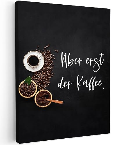 MuchoWow© Leinwand 30x40 cm Deko Schlafzimmer Aesthetic Leinwandbilder Wohnzimmer Gemälde Foto Geschenk Living Room Decoration Sprüche Küche - Aber erst der Kaffee. von MuchoWow