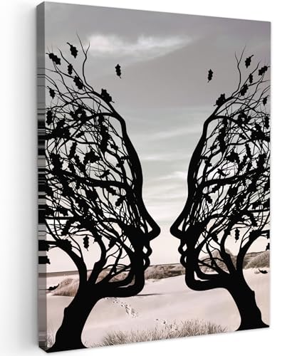 MuchoWow© Leinwand 30x40 cm Deko Schlafzimmer Aesthetic Leinwandbilder Wohnzimmer Gemälde Foto Geschenk Living Room Decoration Strand - Meer - Menschen - Baum - Modern - Kunst - Lebensbaum von MuchoWow