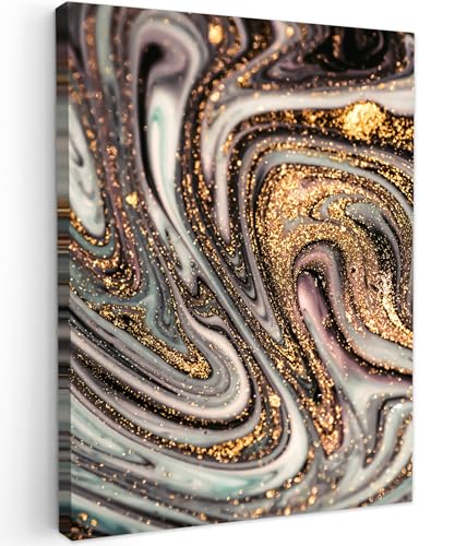 MuchoWow© Leinwand 30x40 cm Goldene Deko Schlafzimmer Aesthetic Leinwandbilder Wohnzimmer Gemälde Foto Geschenk Living Room Decoration Marmoroptik - Bild Gold - Glitzer - Luxe - Marmor von MuchoWow