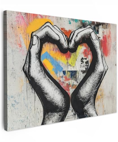 MuchoWow© Leinwand 40x30 cm Deko Schlafzimmer Aesthetic Leinwandbilder Wohnzimmer Gemälde Foto Geschenk Living Room Decoration Hände - Herz - Straßenkunst - Graffiti von MuchoWow