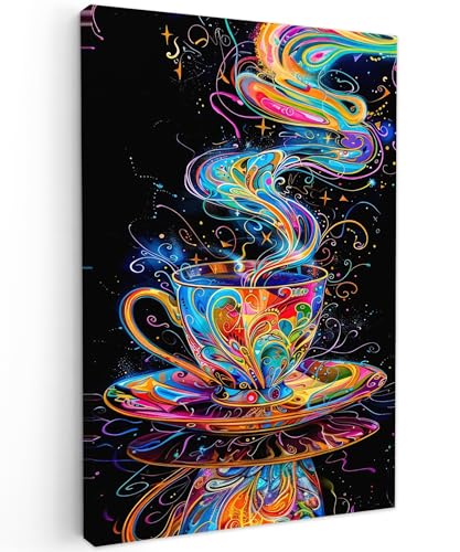 MuchoWow© Leinwand 40x60 cm Deko Schlafzimmer Aesthetic Leinwandbilder Wohnzimmer Gemälde Foto Geschenk Living Room Decoration Bilder Küche - Kaffee - Farbenfroh - Schwarz - Tasse von MuchoWow