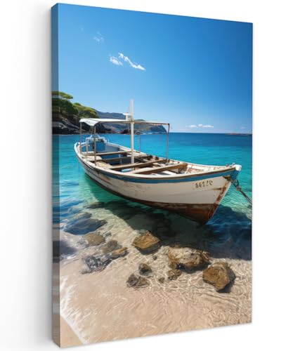 MuchoWow© Leinwand 40x60 cm Deko Schlafzimmer Aesthetic Leinwandbilder Wohnzimmer Gemälde Foto Geschenk Living Room Decoration Maritime - Boot - Wasser - Maritim - Berge - Natur von MuchoWow