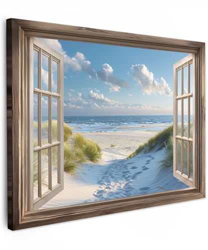 MuchoWow© Leinwand 70x50 cm Deko Schlafzimmer Aesthetic Leinwandbilder Wohnzimmer Gemälde Foto Geschenk Living Room Decoration Doorkijk - Strand - Raam - Duinen - Zee von MuchoWow