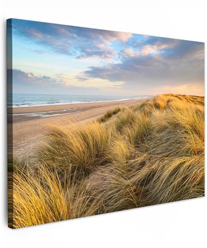 MuchoWow© Leinwand 70x50 cm Deko Schlafzimmer Aesthetic Leinwandbilder Wohnzimmer Gemälde Foto Geschenk Living Room Decoration Gras - Dünen - Strand - Sommer von MuchoWow