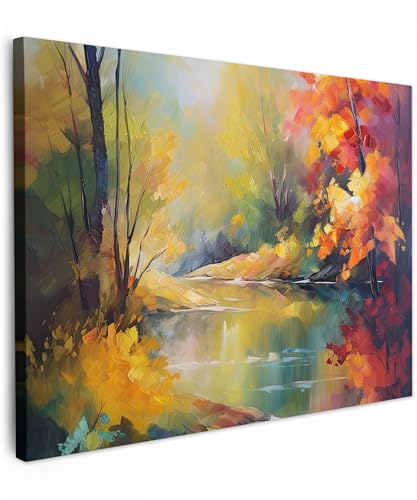 MuchoWow© Leinwand 70x50 cm Deko Schlafzimmer Aesthetic Leinwandbilder Wohnzimmer Gemälde Foto Geschenk Living Room Decoration Kunstdruck - Landschaft - Öl - Fluss - Bunt von MuchoWow