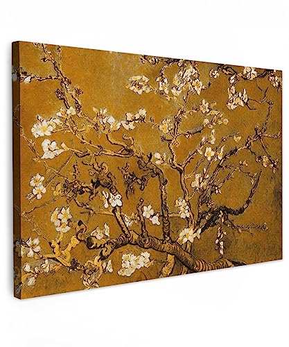 MuchoWow© Leinwand 90x60 cm Deko Schlafzimmer Aesthetic Leinwandbilder Wohnzimmer Gemälde Foto Geschenk Living Room Decoration Mandelblüte - Kunstdruck - Van Gogh - Gold von MuchoWow