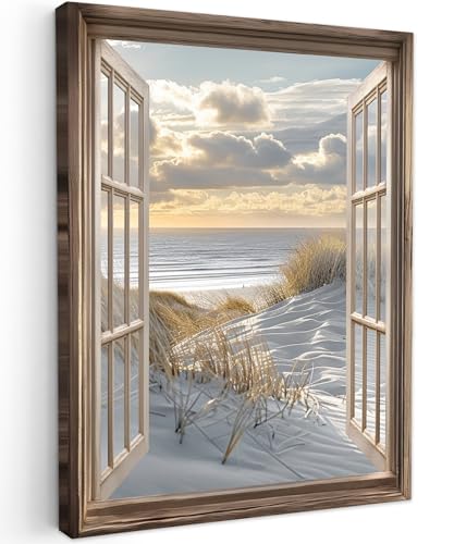 MuchoWow© Leinwand Bilder 30x40 cm Wanddeko Wohnzimmer Aesthetic Room Decor Deko Zimmer Wandbilder Modern Bild auf Leinwand Anblick - Strand - Dünen - Meer - Natur von MuchoWow