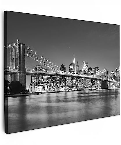 MuchoWow© Leinwand Bilder 40x30 cm Schwarzweiss Wanddeko Wohnzimmer Aesthetic Room Decor Deko Zimmer Wandbilder Modern Fotogeschenke New York - Brücke - Brooklyn - Schwarz und weiß - Weiss von MuchoWow