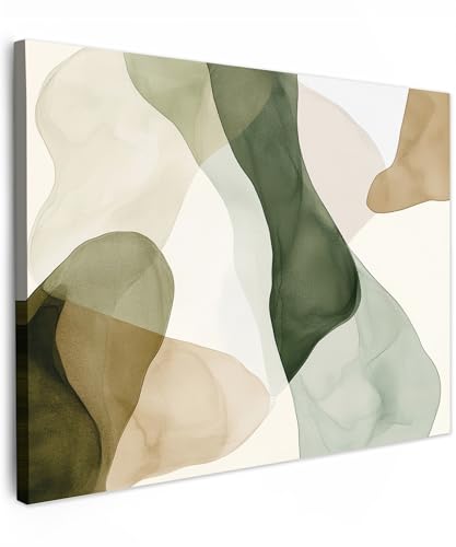 MuchoWow© Leinwand Bilder 40x30 cm Wanddeko Wohnzimmer Aesthetic Room Decor Deko Zimmer Wandbilder Modern Bild auf Leinwand Japandi - Abstrakt - Grün von MuchoWow