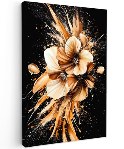 MuchoWow© Leinwand Bilder 40x60 cm Wanddeko Wohnzimmer Aesthetic Room Decor Deko Zimmer Wandbilder Modern Bild auf Leinwand Blumen - Gold - Graffiti - Schwarz - Abstrakt von MuchoWow