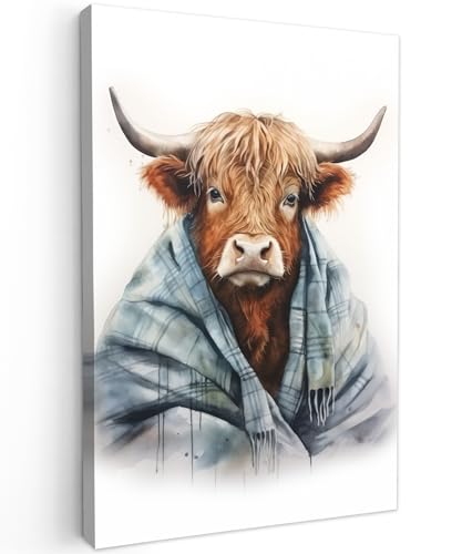 MuchoWow© Leinwand Bilder 40x60 cm Wanddeko Wohnzimmer Aesthetic Room Decor Deko Zimmer Wandbilder Modern Fotogeschenke Schottische Hochlandrind - Kuh - Highland Cow - Decke - Weiß von MuchoWow
