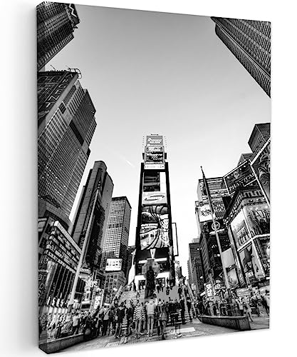 MuchoWow© Leinwand Bilder 50x70 cm Wanddeko Wohnzimmer Aesthetic Room Decor Deko Zimmer Wandbilder Modern Fotogeschenke Schwarzweiss - Weiss - Times Square New York - Bild Schwarz Weiß von MuchoWow