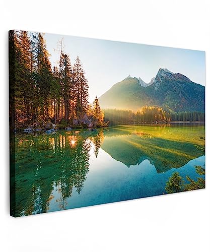 MuchoWow© Leinwand Bilder 60x40 cm Wanddeko Wohnzimmer Aesthetic Room Decor Deko Zimmer Wandbilder Modern Fotogeschenke See - Wald - Berge - Bild Natur - Sonne - Landschaftsbilder von MuchoWow