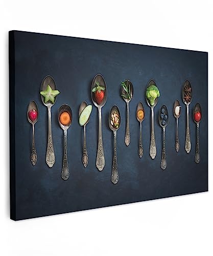 MuchoWow© Leinwand Bilder 90x60 cm Wanddeko Wohnzimmer Aesthetic Room Decor Deko Zimmer Wandbilder Modern Bild auf Leinwand Bild Küche - Gewürze - Löffel - Silber - Gewürz - Industrial von MuchoWow
