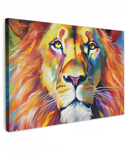 MuchoWow© Leinwand Bilder 90x60 cm Wanddeko Wohnzimmer Aesthetic Room Decor Deko Zimmer Wandbilder Modern Fotogeschenke Kunstdruck - Bunt - Löwe - Öl - Kunst - Tiere von MuchoWow