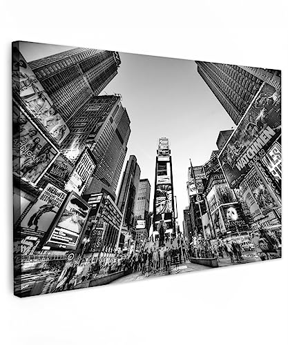 MuchoWow© Leinwand Bilder 90x60 cm Wanddeko Wohnzimmer Aesthetic Room Decor Deko Zimmer Wandbilder Modern Fotogeschenke Schwarzweiss - Weiss - Times Square New York - Bild Schwarz Weiß von MuchoWow