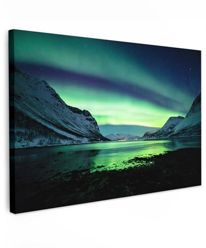 MuchoWow© Leinwand Bilder Groß 120x80 cm XXL Wanddeko Wohnzimmer Aesthetic Room Decor Deko Zimmer Wandbilder Modern Fotogeschenke Bild Natur - Nordlichter - Norwegen - EIS - Berg - Wasser - Schnee von MuchoWow