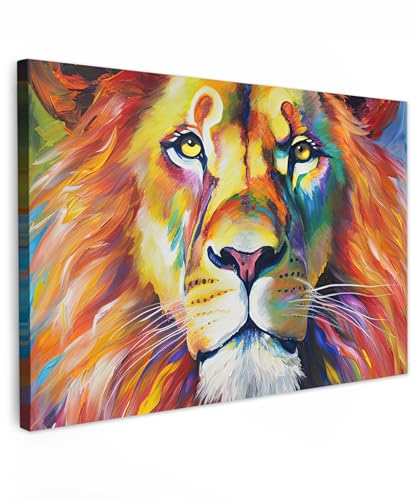 MuchoWow© Leinwand Bilder Groß 120x80 cm XXL Wanddeko Wohnzimmer Aesthetic Room Decor Deko Zimmer Wandbilder Modern Fotogeschenke Kunstdruck - Bunt - Löwe - Öl - Kunst - Tiere von MuchoWow