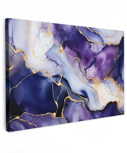 MuchoWow© Leinwand Bilder Groß 120x80 cm XXL Wanddeko Wohnzimmer Aesthetic Room Decor Deko Zimmer Wandbilder Modern Fotogeschenke Marmor - Gold - Abstrakt - Luxus - Lila von MuchoWow