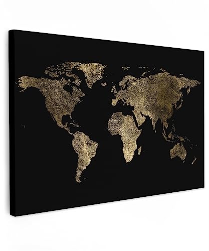 MuchoWow© Wandbilder 60x40 cm Wohnzimmer Wanddeko Schlafzimmer Zimmerdeko Fotowand Zimmer Deko Wand Dekoration Wall Art Bild Weltkarte Gold - Schwarz - Landkarte Welt - Luxus von MuchoWow