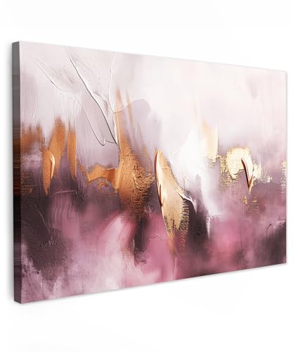 MuchoWow© Leinwand Groß 120x80 cm XXL Deko Schlafzimmer Aesthetic Leinwandbilder Wohnzimmer Gemälde Foto Geschenk Living Room Decoration Aquarell - Gold - Rosa - Abstrakt - Kunst von MuchoWow