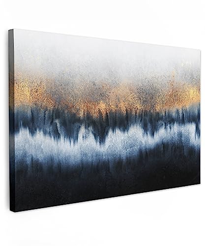 MuchoWow© Leinwand Groß 120x80 cm XXL Goldene Deko Schlafzimmer Aesthetic Leinwandbilder Wohnzimmer Gemälde Foto Geschenk Living Room Decoration Abstrakt - Bild Gold - Luxe - Blau von MuchoWow