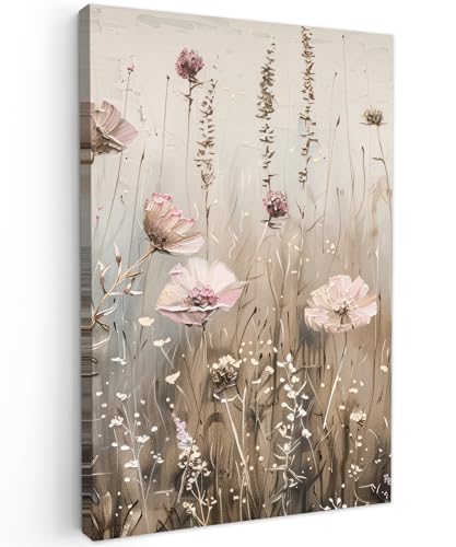MuchoWow© Leinwand Klein 20x30 cm Mini Deko Schlafzimmer Aesthetic Leinwandbilder Wohnzimmer Gemälde Foto Geschenk Living Room Decoration Blumen - Rosa - Modern - Beige von MuchoWow