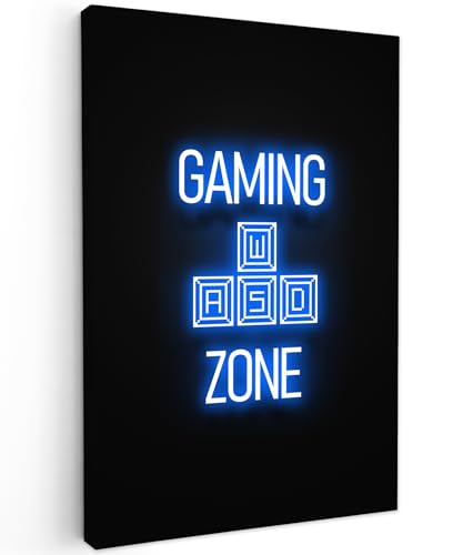 MuchoWow© Leinwand Klein 20x30 cm Mini Deko Schlafzimmer Aesthetic Leinwandbilder Wohnzimmer Gemälde Foto Geschenk Living Room Decoration Gaming Zone - Text - Neon - Blau von MuchoWow