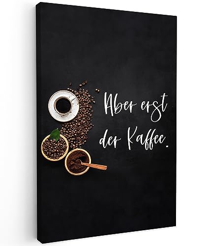 MuchoWow© Leinwand Klein 20x30 cm Mini Deko Schlafzimmer Aesthetic Leinwandbilder Wohnzimmer Gemälde Foto Geschenk Living Room Decoration Sprüche Küche - Aber erst der Kaffee. von MuchoWow