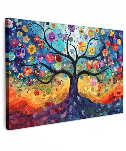 MuchoWow© Leinwand Klein 30x20 cm Mini Deko Schlafzimmer Aesthetic Leinwandbilder Wohnzimmer Gemälde Foto Geschenk Living Room Decoration Kunst - Baum des Lebens - Blumen - Hippie von MuchoWow