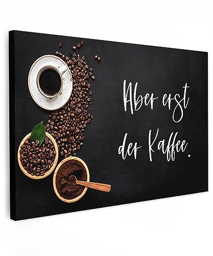 MuchoWow© Leinwand Klein 30x20 cm Mini Deko Schlafzimmer Aesthetic Leinwandbilder Wohnzimmer Gemälde Foto Geschenk Living Room Decoration Sprüche Küche - Aber erst der Kaffee. von MuchoWow