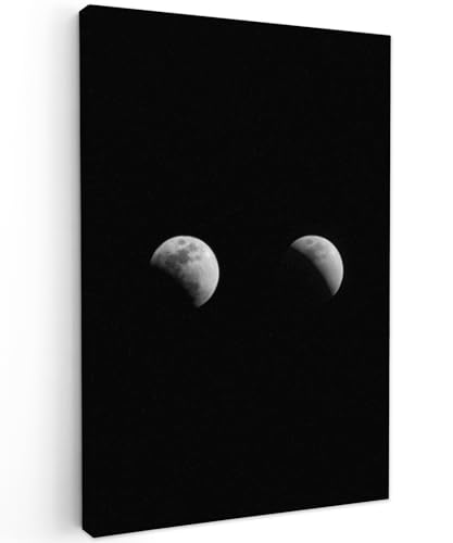 MuchoWow© Leinwand Schwarz 40x60 cm Deko Schlafzimmer Aesthetic Leinwandbilder Wohnzimmer Gemälde Foto Geschenk Living Room Decoration Wanddeko Schwarz - Mond - Weltraum von MuchoWow