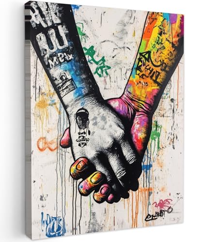 MuchoWow© Leinwandbild 30x40 cm Dekoration Wohnzimmer Bilder Pictures Wall Decoration Living Room Wohnungs Deko Moderne Bild Graffiti - Hände - Vintage - Straßenkunst von MuchoWow